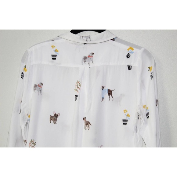 Joules Elvina Dog Print Button Up Shirt White Blouse LS Women's Size 2 H13483 - Picture 10 of 14